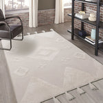 Tapis en coton fait à la main beige avec pompons - Vignette | Mon-tapis-shop