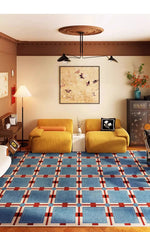 Tapis rétro à carreaux bleu pour salon ou salle à manger - Vignette | Mon-tapis-shop