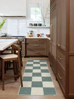 Tapis de couloir à damier blanc et noir, blanc et bleu, blanc et beige - Vignette | Mon-tapis-shop