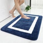 Tapis moelleux de salle de bain bleu marine et blanc - Vignette | Mon-tapis-shop