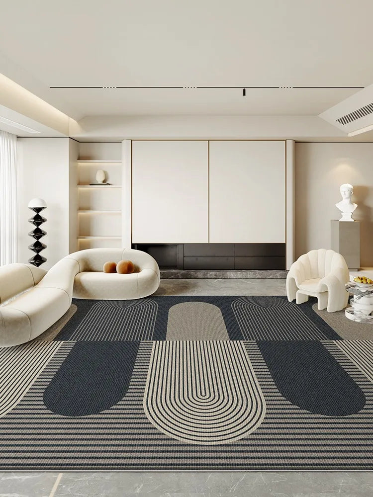 Tapis moderne et luxueux, motifs contrastés
