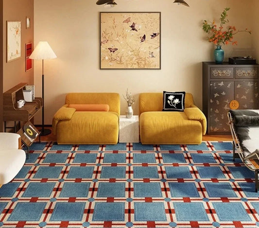 Tapis rétro à carreaux vibrant