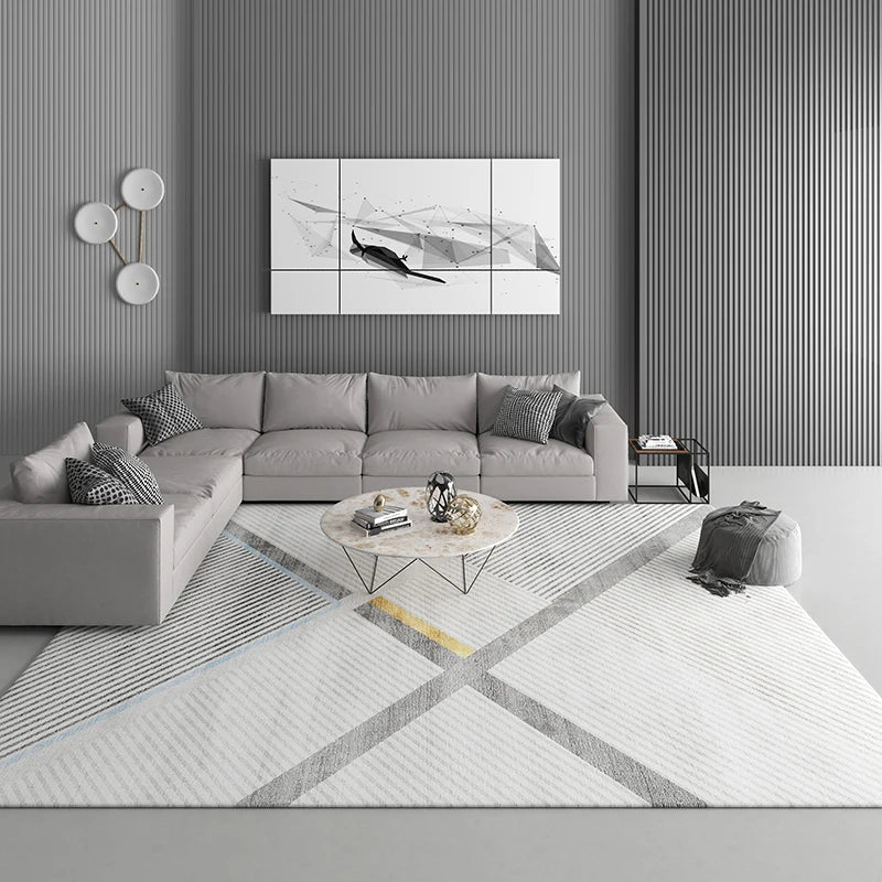 Tapis salon moderne géométrique gris confortable