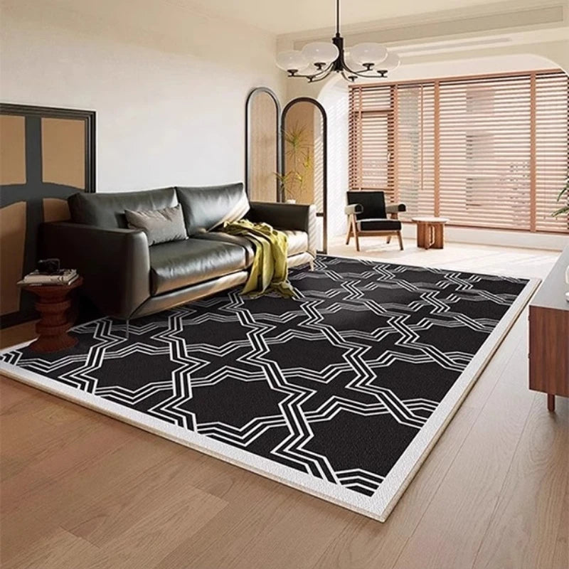 Tapis chambre moderne noir, motif géométrique