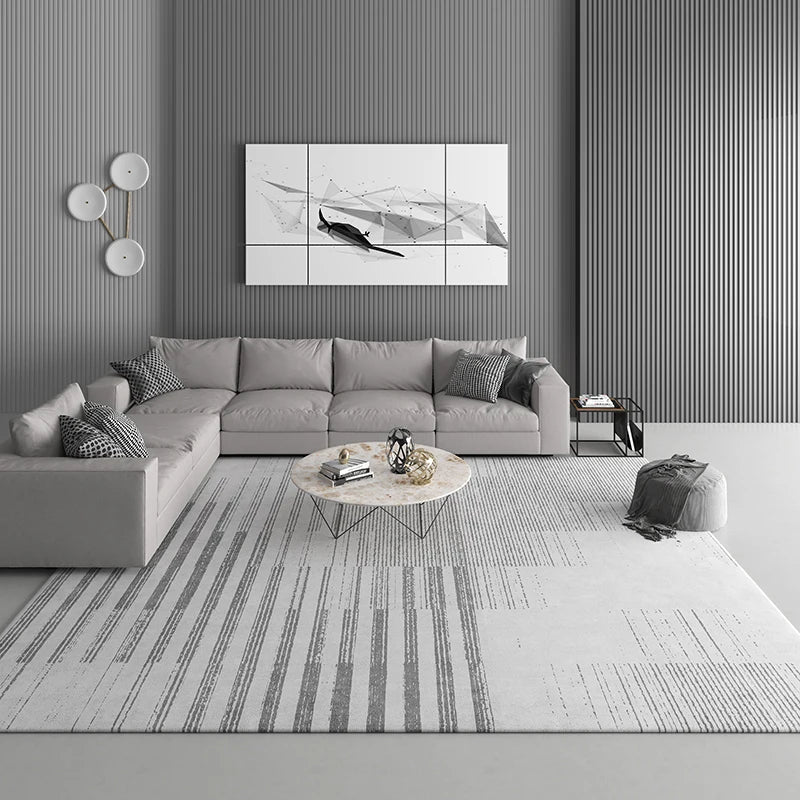 Tapis salon moderne géométrique gris durable