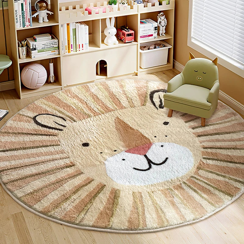 Tapis rond enfant lion moelleux