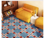 Tapis rétro à carreaux bleu pour salon ou salle à manger - Vignette | Mon-tapis-shop