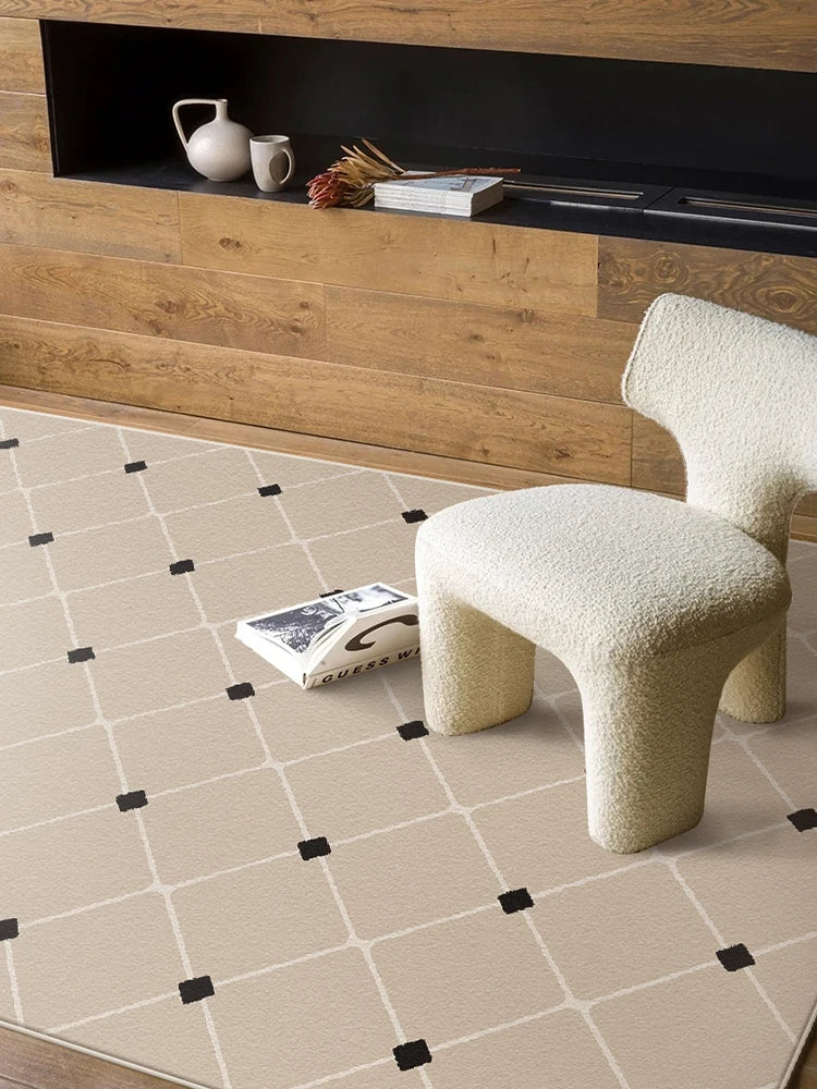 Motif géométrique noir sur tapis vintage