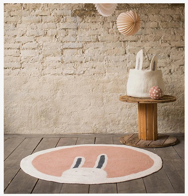 Tapis rond enfant Lapin rose tendre