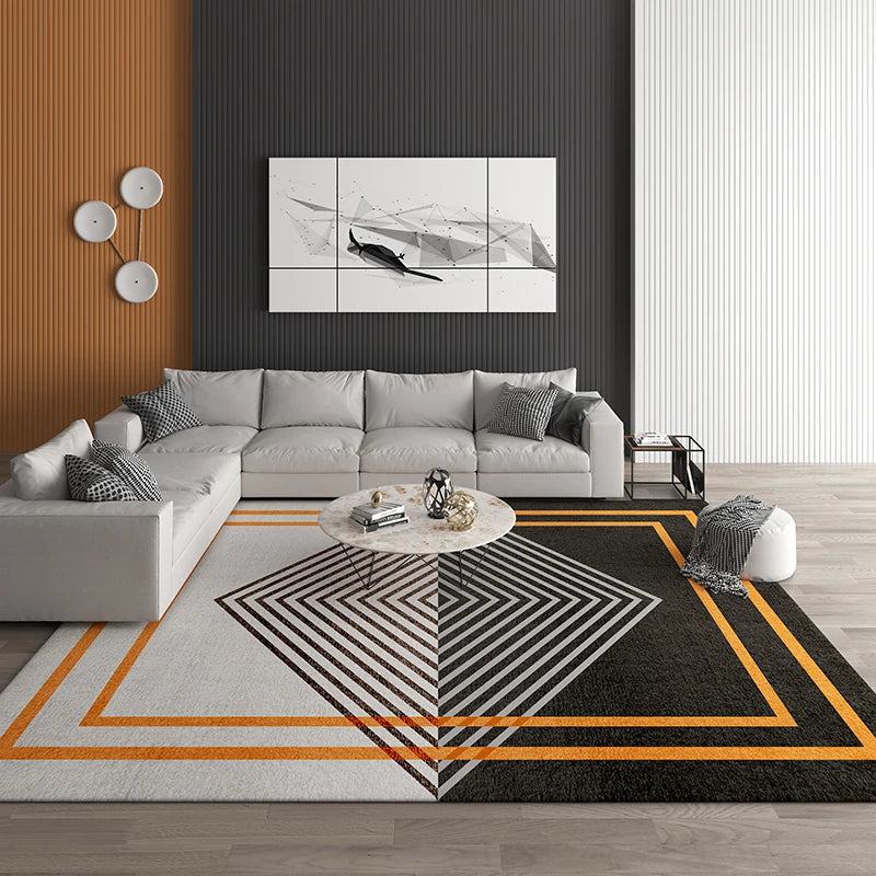 Tapis de salon moderne coloré en gris et orange