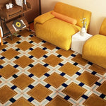 Tapis rétro à carreaux marron pour salon ou salle à manger - Vignette | Mon-tapis-shop