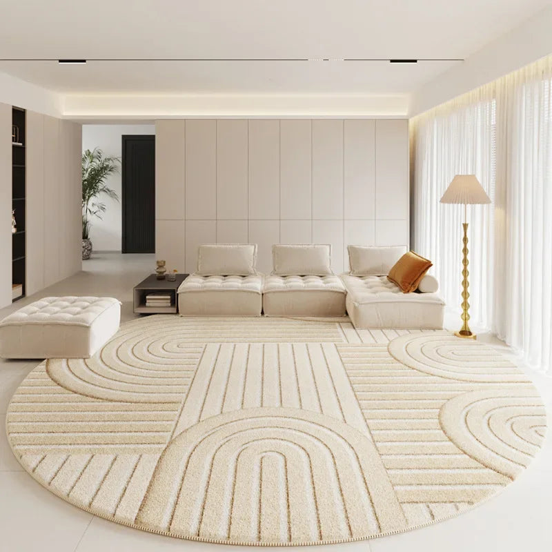 Tapis rond salon épais beige moelleux