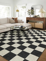 Tapis rétro à damier blanc et noir, blanc et bleu, blanc et beige - Vignette | Mon-tapis-shop