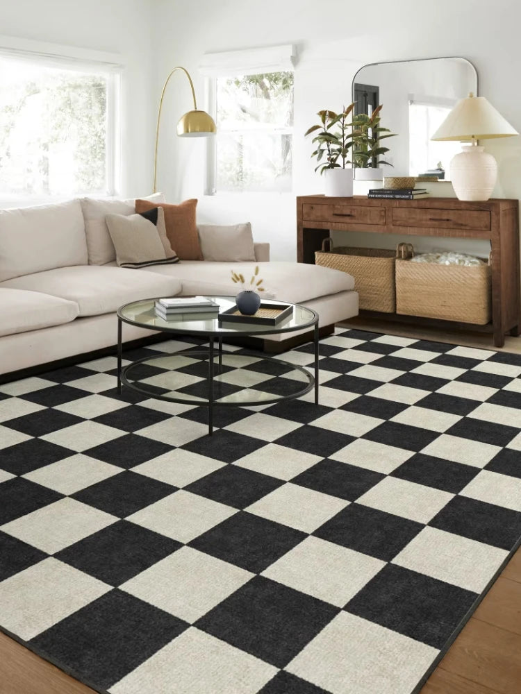 Tapis rétro à damier noir et blanc élégant