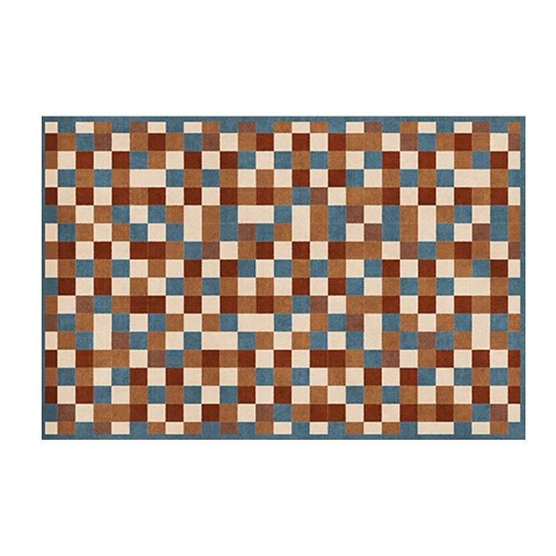 Tapis salon vintage à carreaux terreux